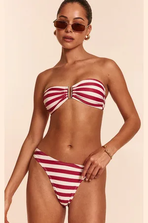 PRETTYLITTLETHING Burgundy Stripe Tanga Bikini Bottoms