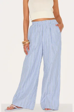 PRETTYLITTLETHING Petite Pinstripe Elasticated Waist Wide Leg Trousers