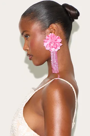 PRETTYLITTLETHING Large Floral Chain Tassel Statement Earrings