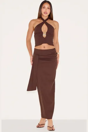PRETTYLITTLETHING Tall Woven Drape Detail Midaxi Skirt