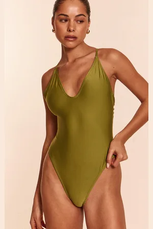 PRETTYLITTLETHING Olive Basic Plunge Swimsuit