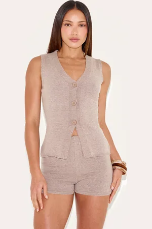 PRETTYLITTLETHING Tall Taupe Knitted Longline Waistcoat