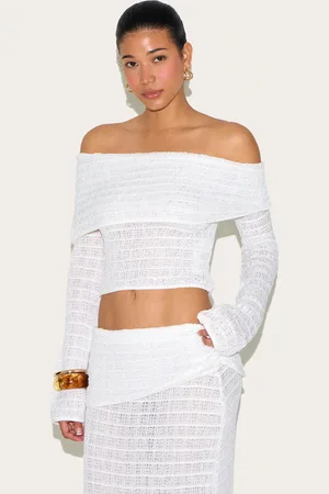 PRETTYLITTLETHING Bardot Textured Knit Top