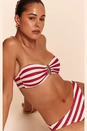 PRETTYLITTLETHING Burgundy Stripe U Bar Bandeau Bikini Top