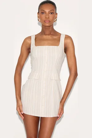 PRETTYLITTLETHING Stone Striped Pocket Detail Dress