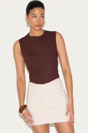 PRETTYLITTLETHING Linen Look Boxy Pointed Hem Top