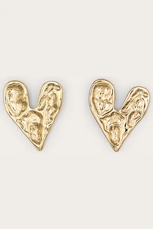 PRETTYLITTLETHING Gold Hammered Love Heart Statement Earrings