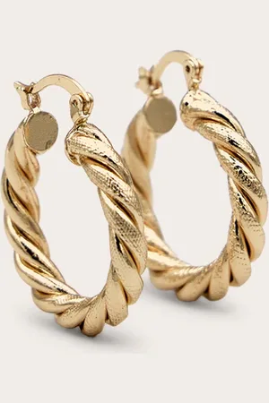 PRETTYLITTLETHING Gold Rope Twist Textured Hoop Earrings