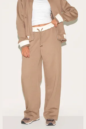 PRETTYLITTLETHING Taupe Contrast Seam Straight Leg Joggers