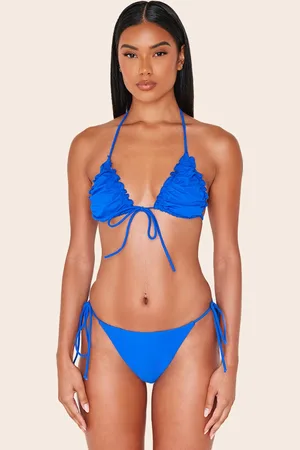 PRETTYLITTLETHING Cobalt Frill Edge Detail Tie Front Bikini Top