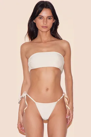 PRETTYLITTLETHING Cream Basic Bandeau And Tie Side Bikini Set