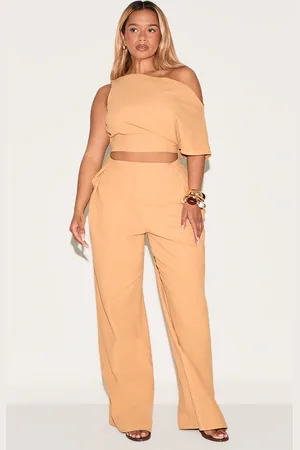 PRETTYLITTLETHING Shape Olive Linen Look Highwaisted Pleated Wide Leg Trousers