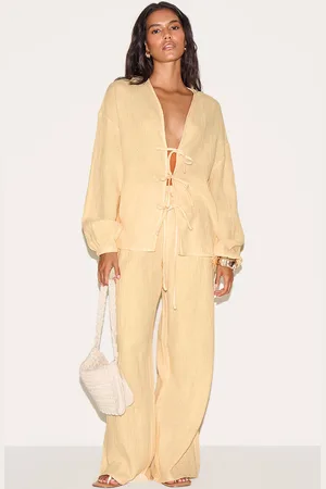 PRETTYLITTLETHING Textured Cheesecloth Wide Leg Trousers