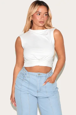 PRETTYLITTLETHING Shape Super Soft Off Shoulder Twist Front Top