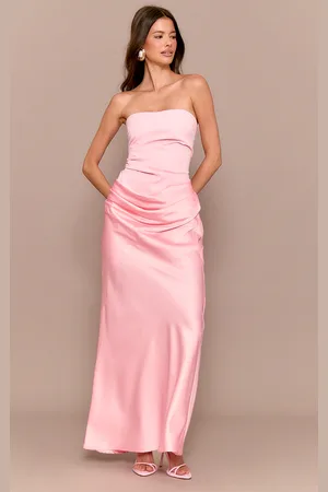 PRETTYLITTLETHING Bandeau Satin Drape Detail Midaxi Dress