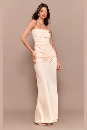 PRETTYLITTLETHING Bandeau Satin Drape Detail Midaxi Dress