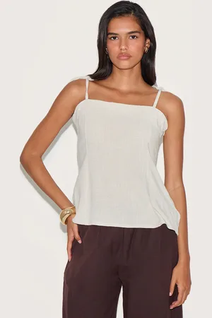 PRETTYLITTLETHING Taupe Linen Look Tie Strap Cami Top