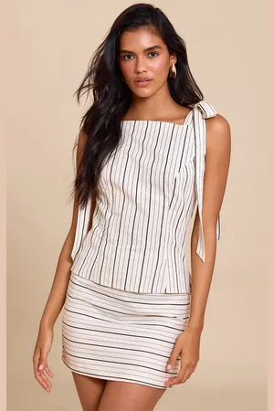 PRETTYLITTLETHING Striped Linen-Blend Shoulder Tie Detail Layered Bodycon Dress