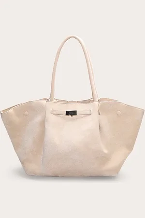 PRETTYLITTLETHING Cream Faux Suede Pleated Tote Bag