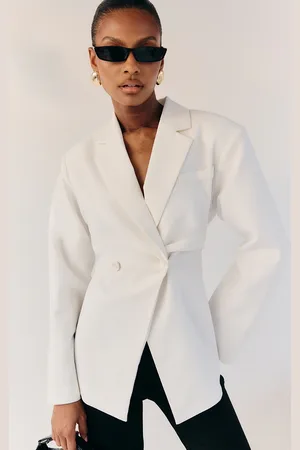 PRETTYLITTLETHING Linen Look Tailored Cinched Waist Blazer