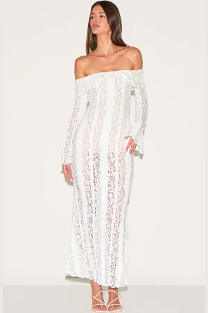PRETTYLITTLETHING Lace Fold Over Bandeau Maxi Dress