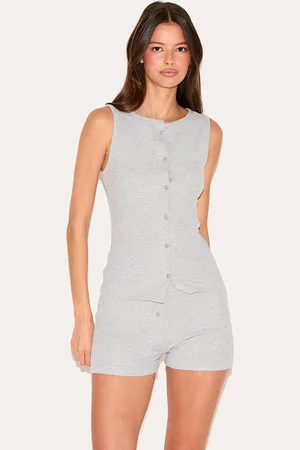 PRETTYLITTLETHING Ribbed Jersey Button Up Short Set