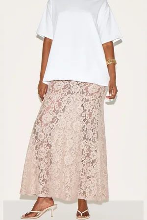 PRETTYLITTLETHING Taupe Floral Lace Sheer Maxi Skirt