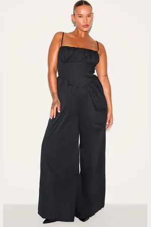 PRETTYLITTLETHING Plus Premium Ruched Corset Detail Wide Leg Jumpsuit