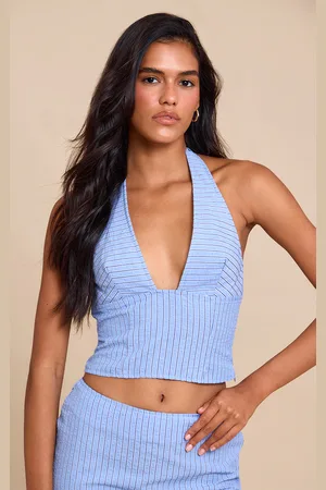 PRETTYLITTLETHING Striped Halterneck Low Back Top