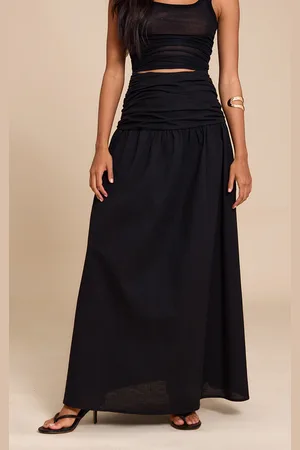 PRETTYLITTLETHING Cotton Ruched Waist Maxi Skirt