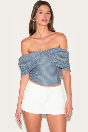 PRETTYLITTLETHING Striped Cotton Twist Detail Bardot Top