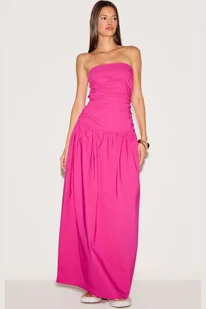 PRETTYLITTLETHING Fuchsia Stretch Woven Bandeau Ruched Maxi Dress