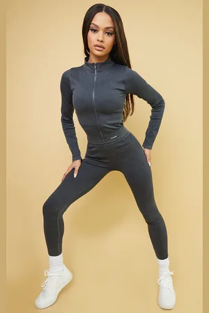 PRETTYLITTLETHING Charcoal Acid Wash Rib Seamless High Waist Gym Leggings