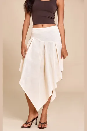 PRETTYLITTLETHING Cotton Asymmetric Hanky Hem Midi Skirt