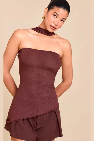 PRETTYLITTLETHING Crinkle Mesh Scarf Detail Asymmetric Long Top