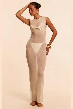 PRETTYLITTLETHING Filigree Knit Twist Front Maxi Beach Dress