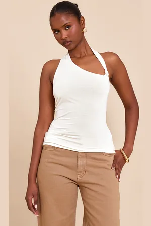 PRETTYLITTLETHING Slinky Halterneck Knot Detail Top