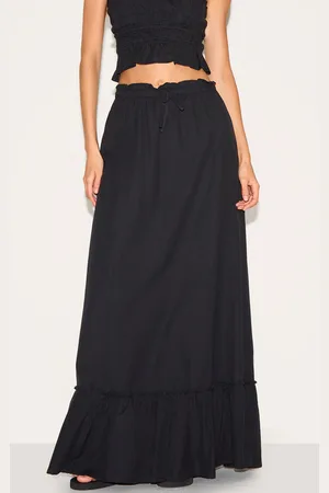 PRETTYLITTLETHING Linen Blend Shirred Waist Maxi Skirt