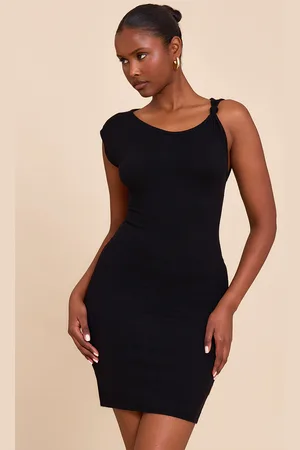 PRETTYLITTLETHING Knit Asymmetric Knot Detail Mini Dress