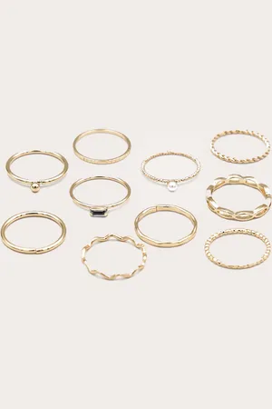 PRETTYLITTLETHING Gold Pearl Detail Multipack Rings