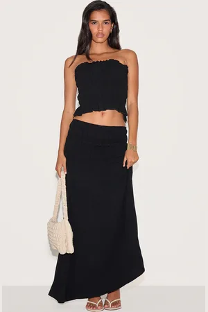 PRETTYLITTLETHING Shirred Linen Look Panel Mid Rise Maxi Skirt