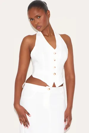 PRETTYLITTLETHING Tailored Woven Backless Halterneck Waistcoat