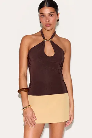 PRETTYLITTLETHING Petite Double Layer Halterneck Trim Detail Top