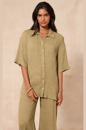 PRETTYLITTLETHING Textured Woven Oversized Short Sleeve Shirt
