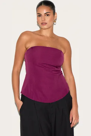 PRETTYLITTLETHING Plus Wine Peplum Bandeau