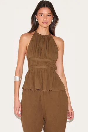 PRETTYLITTLETHING Cheesecloth Halterneck Sleeveless Backless Top