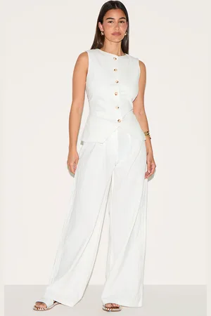 PRETTYLITTLETHING Linen Look Wide Leg Pleated Trousers