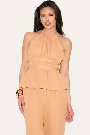 PRETTYLITTLETHING Cheesecloth Halterneck Sleeveless Backless Top