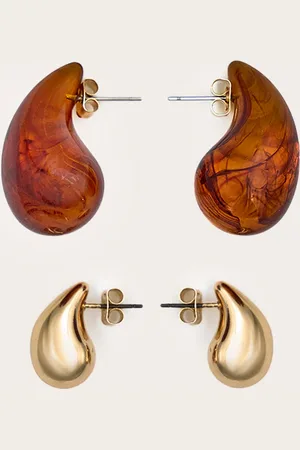 PRETTYLITTLETHING Gold and Marble Effect Tear Drop -Pack Earrings