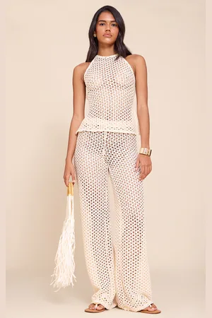 PRETTYLITTLETHING Stone Crochet Wide Leg Trousers
